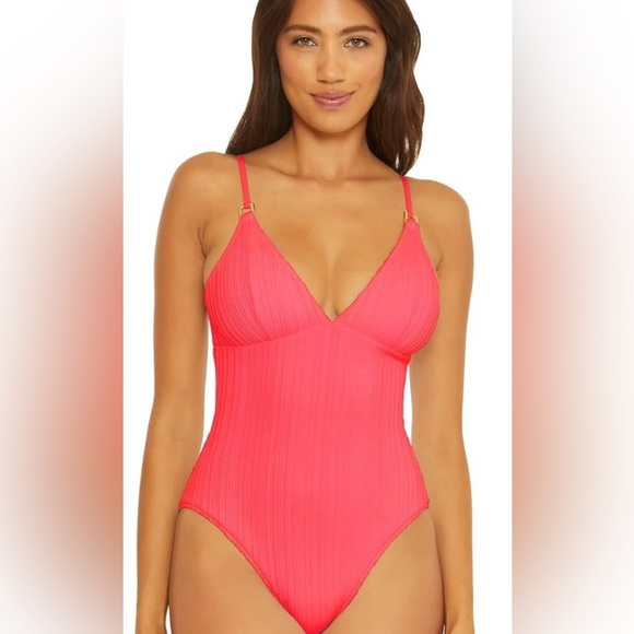 BECCA Women's Standard Moon Ridge One Piece Swimsuit, Plunging V-Neckline, - Picture 1 of 6